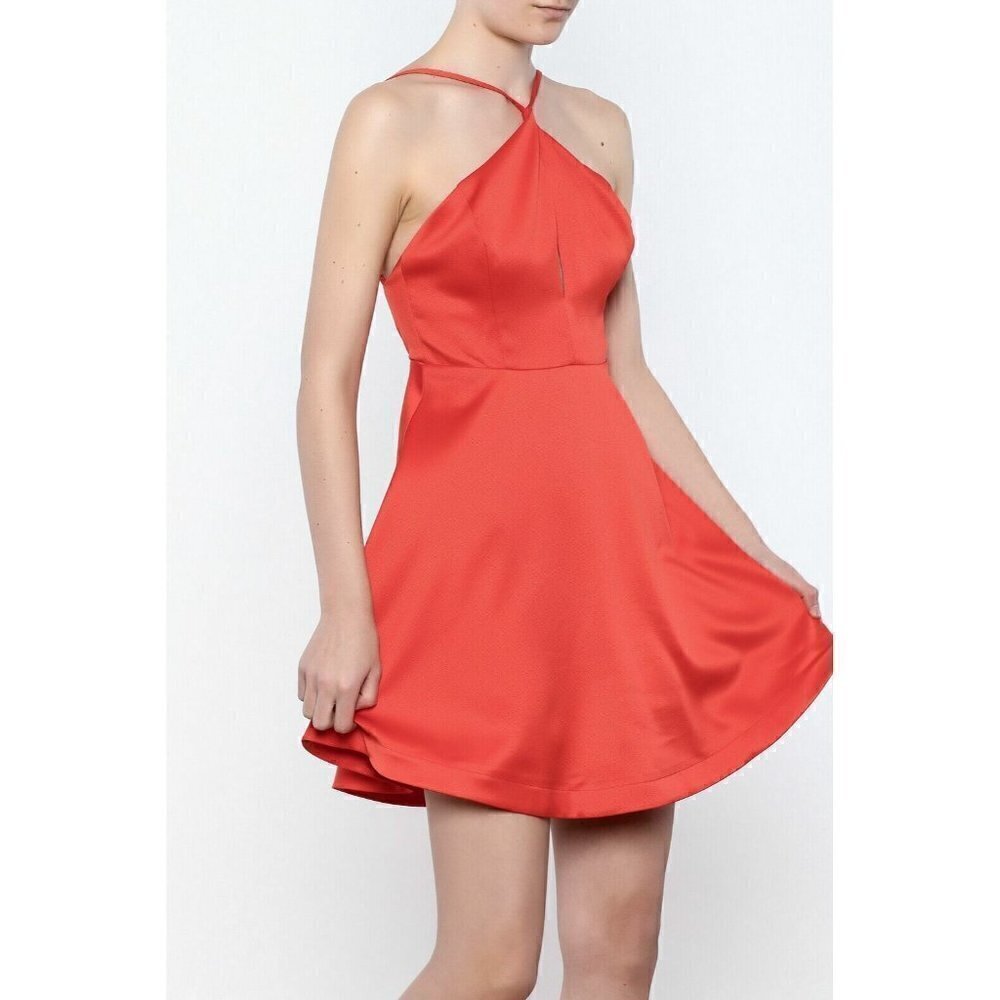 Lush Womens Fit & Flare Open Back Strappy Halter Flared Coral Dress Size M NWOT
